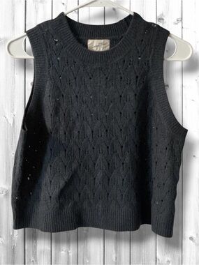 Universal Thread Black Pointelle Knit Sweater Vest NWT